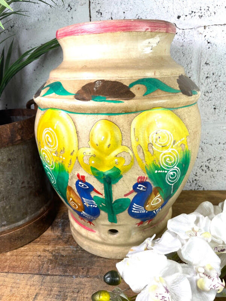 Vintage Indian Hand Painted Terracotta Clay Vase Urn Water Pot
