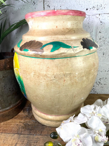 Vintage Indian Hand Painted Terracotta Clay Vase Urn Water Pot