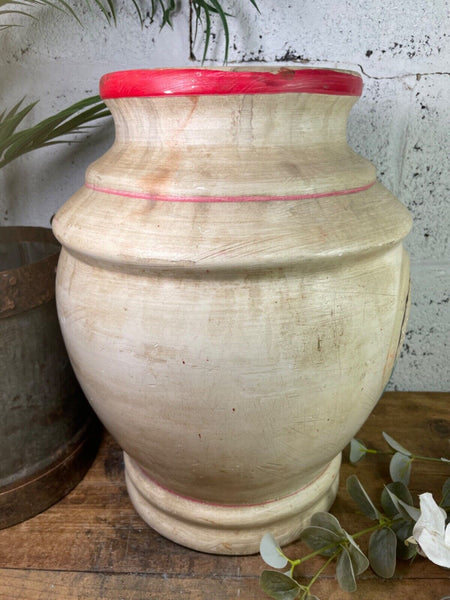 Vintage Indian Hand Painted Terracotta Clay Vase Urn Water Pot