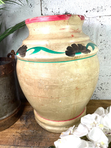 Vintage Indian Hand Painted Terracotta Clay Vase Urn Water Pot
