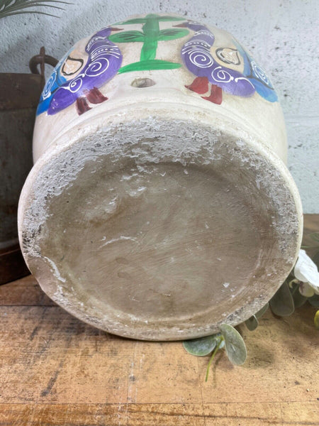 Vintage Indian Hand Painted Terracotta Clay Vase Urn Water Pot