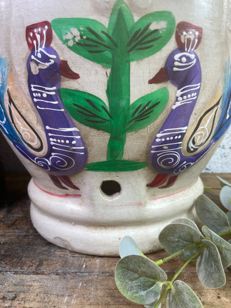 Vintage Indian Hand Painted Terracotta Clay Vase Urn Water Pot