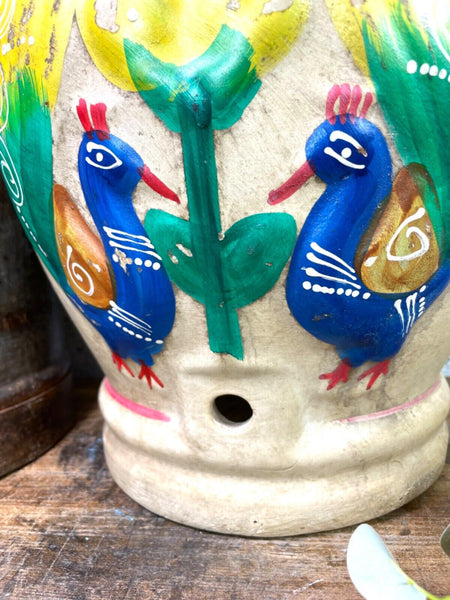 Vintage Indian Hand Painted Terracotta Clay Vase Urn Water Pot