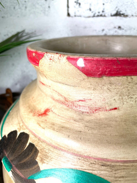 Vintage Indian Hand Painted Terracotta Clay Vase Urn Water Pot