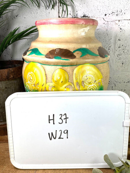 Vintage Indian Hand Painted Terracotta Clay Vase Urn Water Pot