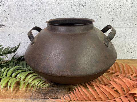 Old Vintage Rustic Original Indian Heavy Iron Metal Matka Water Vessel Pot Vase