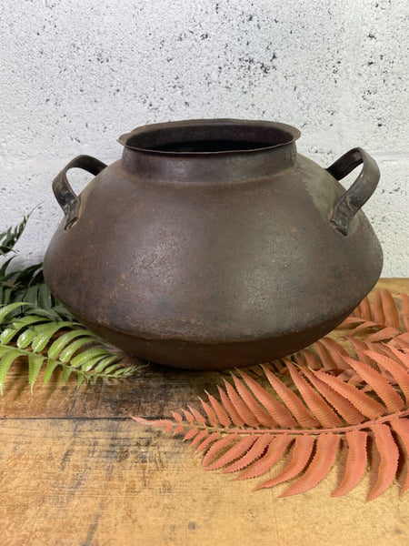 Old Vintage Rustic Original Indian Heavy Iron Metal Matka Water Vessel Pot Vase