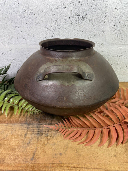 Old Vintage Rustic Original Indian Heavy Iron Metal Matka Water Vessel Pot Vase