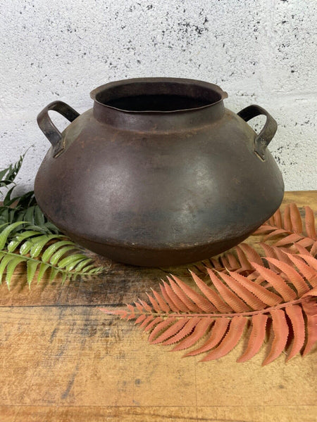 Old Vintage Rustic Original Indian Heavy Iron Metal Matka Water Vessel Pot Vase