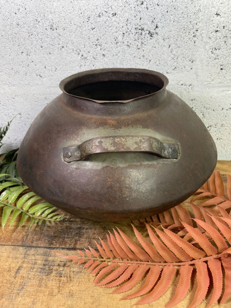 Old Vintage Rustic Original Indian Heavy Iron Metal Matka Water Vessel Pot Vase