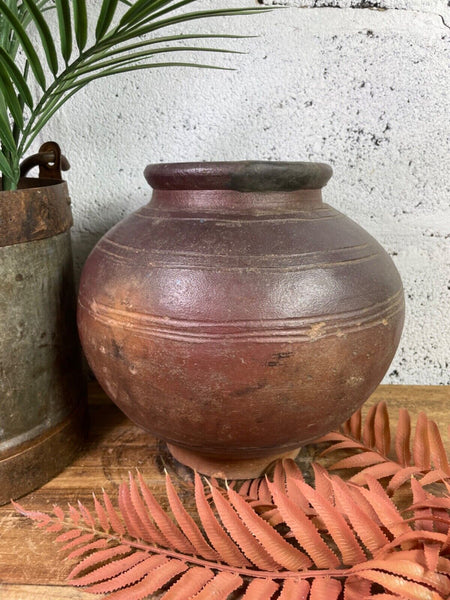 Antique Vintage Rustic Asian Glazed Terracotta Clay Preserving Storage Jar Pot