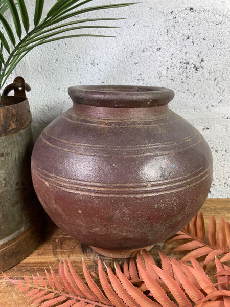 Antique Vintage Rustic Asian Glazed Terracotta Clay Preserving Storage Jar Pot