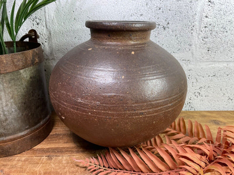 Antique Vintage Rustic Asian Glazed Terracotta Clay Preserving Storage Jar Pot