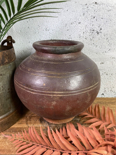 Antique Vintage Rustic Asian Glazed Terracotta Clay Preserving Storage Jar Pot