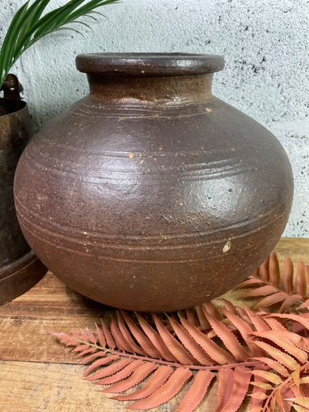 Antique Vintage Rustic Asian Glazed Terracotta Clay Preserving Storage Jar Pot