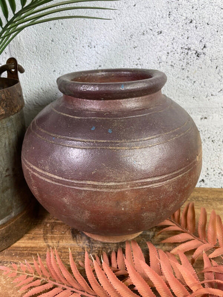 Antique Vintage Rustic Asian Glazed Terracotta Clay Preserving Storage Jar Pot