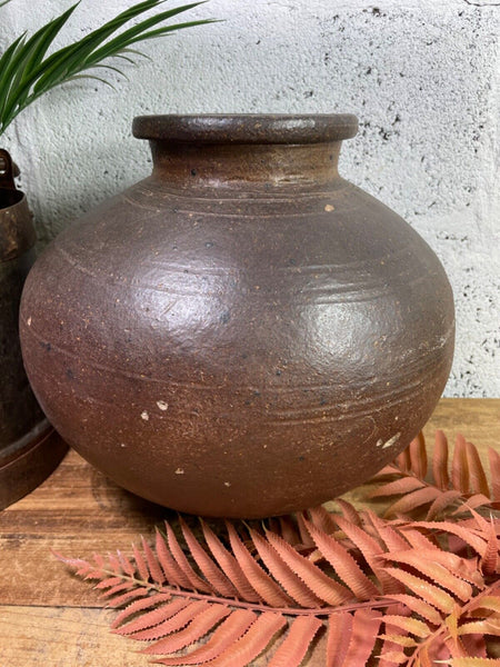 Antique Vintage Rustic Asian Glazed Terracotta Clay Preserving Storage Jar Pot