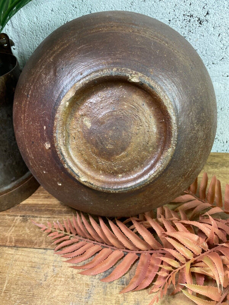 Antique Vintage Rustic Asian Glazed Terracotta Clay Preserving Storage Jar Pot