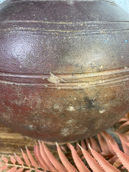 Antique Vintage Rustic Asian Glazed Terracotta Clay Preserving Storage Jar Pot
