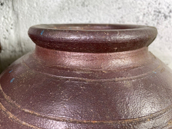 Antique Vintage Rustic Asian Glazed Terracotta Clay Preserving Storage Jar Pot