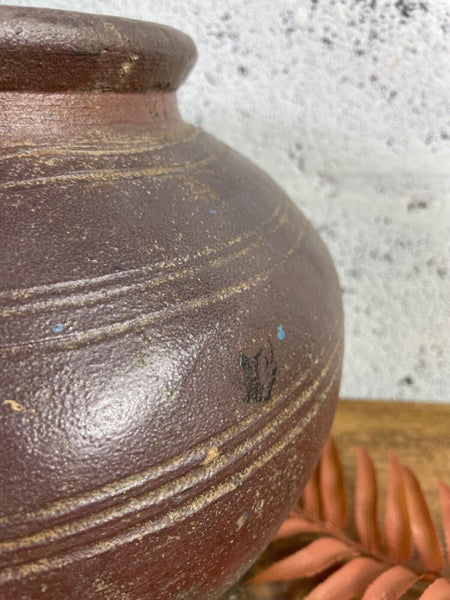 Antique Vintage Rustic Asian Glazed Terracotta Clay Preserving Storage Jar Pot