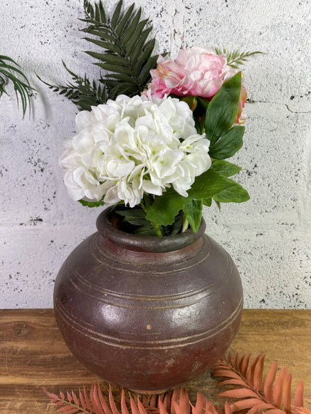 Antique Vintage Rustic Asian Glazed Terracotta Clay Preserving Storage Jar Pot