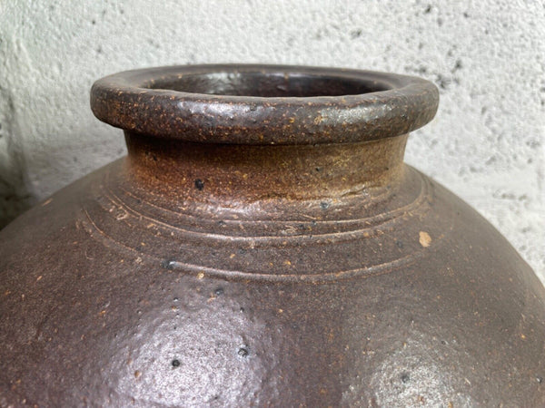 Antique Vintage Rustic Asian Glazed Terracotta Clay Preserving Storage Jar Pot