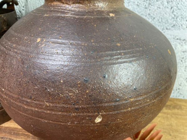 Antique Vintage Rustic Asian Glazed Terracotta Clay Preserving Storage Jar Pot