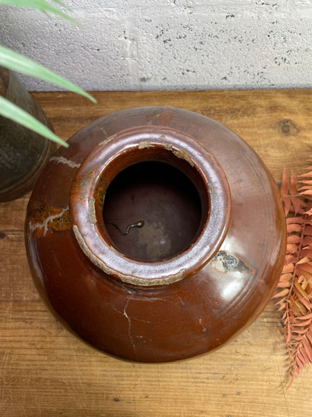 Antique Vintage Rustic Asian Glazed Terracotta Clay Preserving Storage Jar Pot
