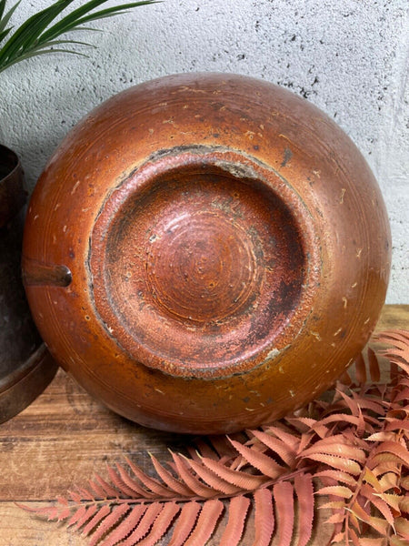 Antique Vintage Rustic Asian Glazed Terracotta Clay Preserving Storage Jar Pot
