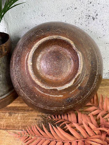 Antique Vintage Rustic Asian Glazed Terracotta Clay Preserving Storage Jar Pot