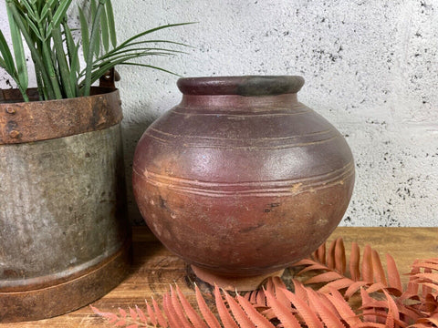 Vintage Rustic Indian Terracotta Clay Matka Water Pot Vessel Vase Home Decor