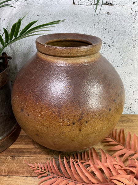 Antique Vintage Rustic Asian Glazed Terracotta Clay Preserving Storage Jar Pot