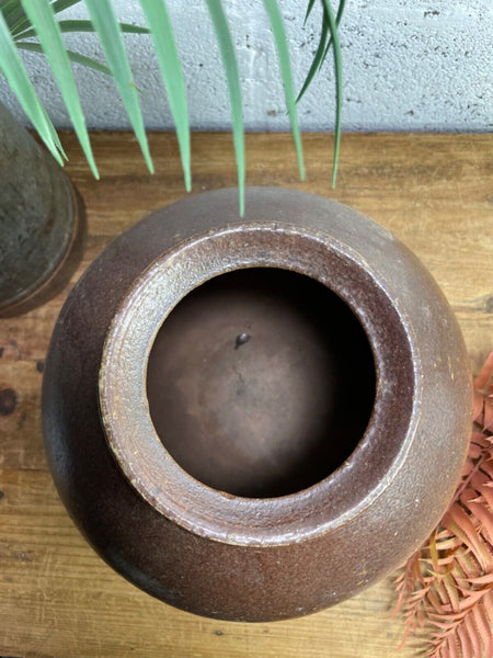 Antique Vintage Rustic Asian Glazed Terracotta Clay Preserving Storage Jar Pot