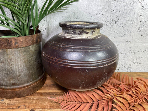 Antique Vintage Rustic Asian Glazed Terracotta Clay Preserving Storage Jar Pot