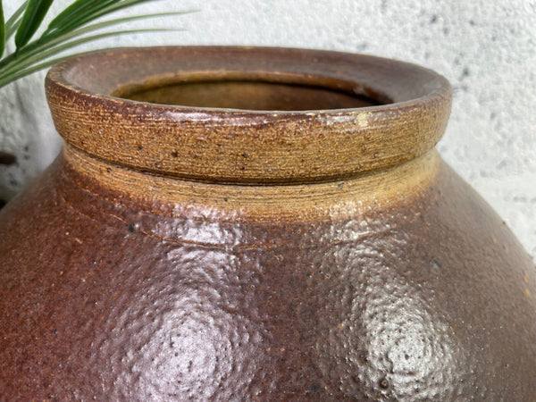 Antique Vintage Rustic Asian Glazed Terracotta Clay Preserving Storage Jar Pot