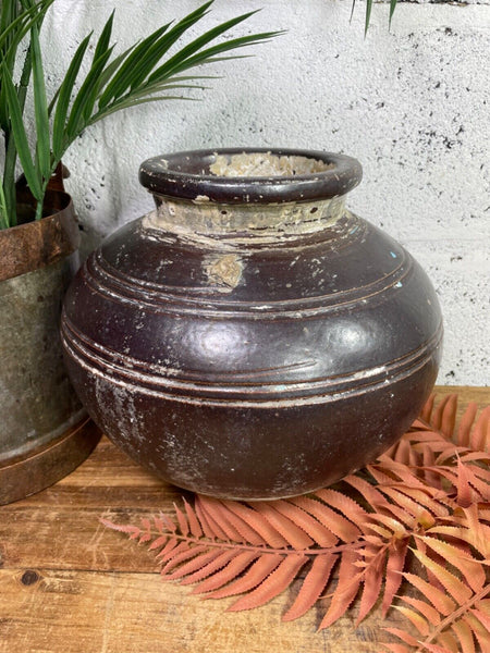 Antique Vintage Rustic Asian Glazed Terracotta Clay Preserving Storage Jar Pot