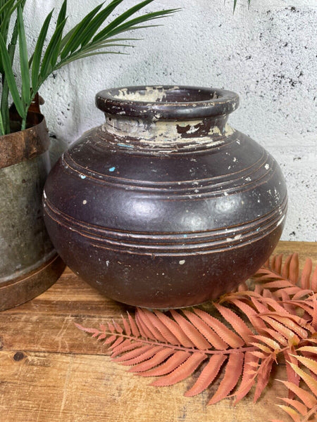 Antique Vintage Rustic Asian Glazed Terracotta Clay Preserving Storage Jar Pot