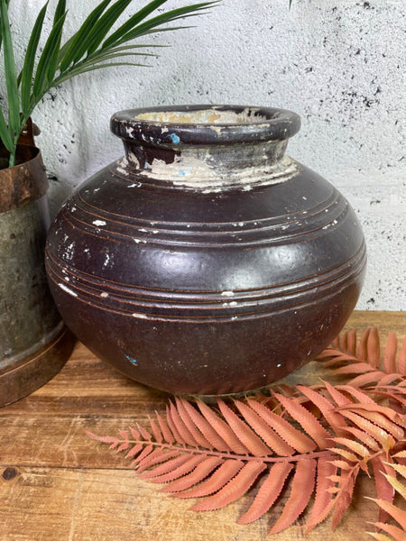 Antique Vintage Rustic Asian Glazed Terracotta Clay Preserving Storage Jar Pot