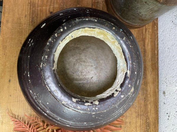 Antique Vintage Rustic Asian Glazed Terracotta Clay Preserving Storage Jar Pot