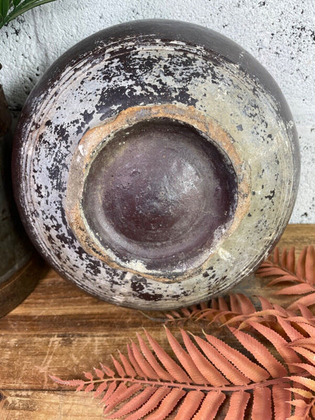 Antique Vintage Rustic Asian Glazed Terracotta Clay Preserving Storage Jar Pot