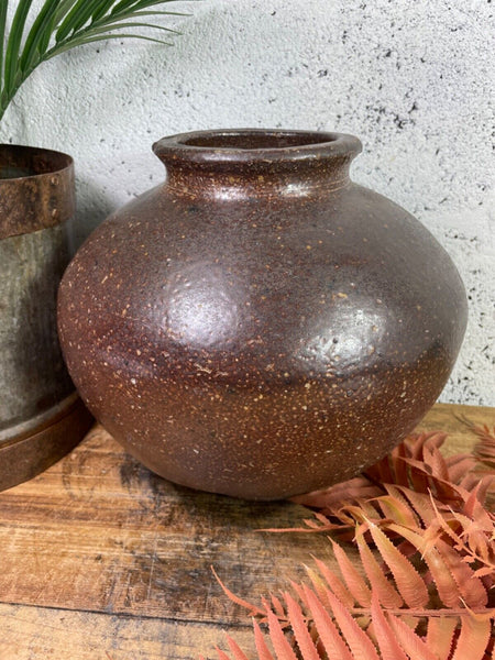 Antique Vintage Rustic Asian Glazed Terracotta Clay Preserving Storage Jar Pot