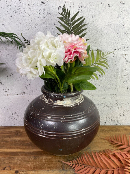 Antique Vintage Rustic Asian Glazed Terracotta Clay Preserving Storage Jar Pot