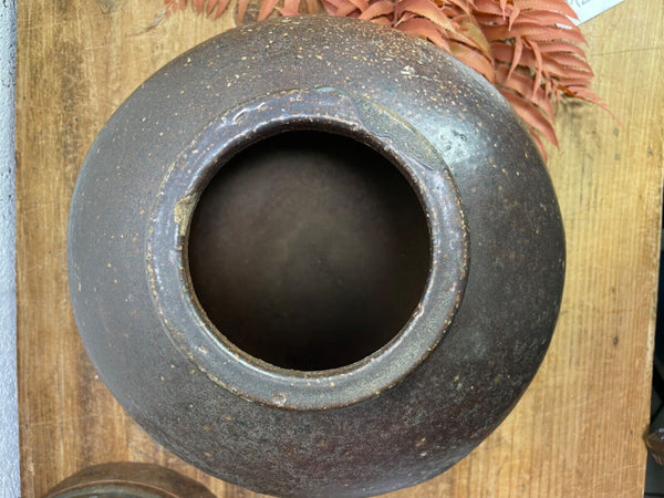 Antique Vintage Rustic Asian Glazed Terracotta Clay Preserving Storage Jar Pot