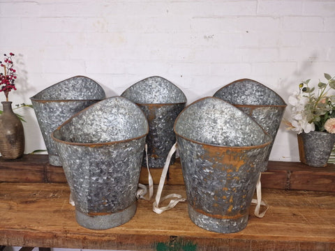 Rustic Reclaimed French Galvanised Metal Grape Hod Ice Bucket Garden Planter Tub
