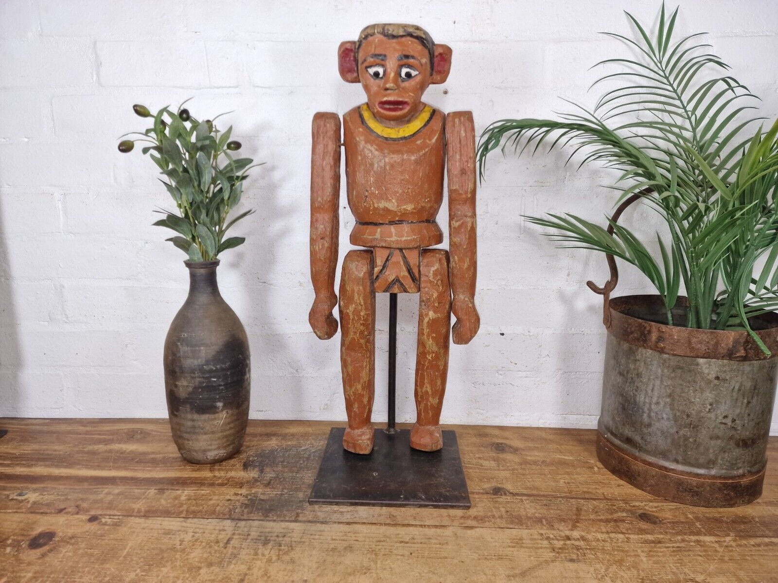 Large Antique Vintage Indian Articulated Hand Carved Wooden Monkey Puppet Statue