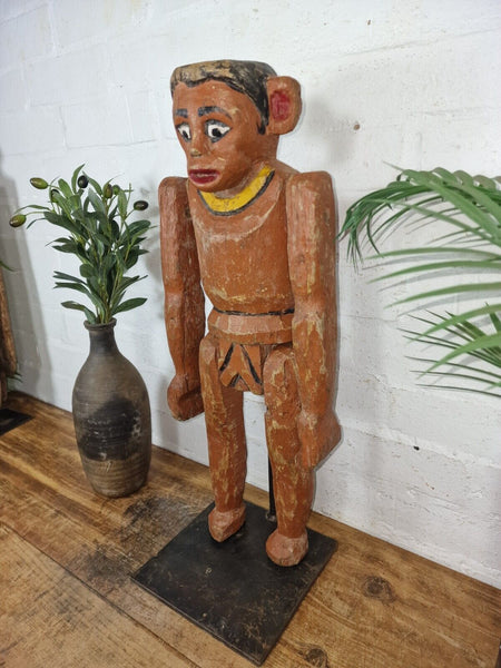 Large Antique Vintage Indian Articulated Hand Carved Wooden Monkey Puppet Statue