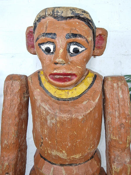 Large Antique Vintage Indian Articulated Hand Carved Wooden Monkey Puppet Statue