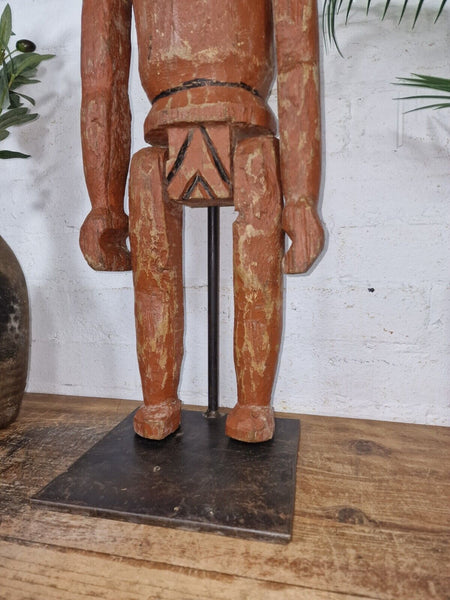 Large Antique Vintage Indian Articulated Hand Carved Wooden Monkey Puppet Statue