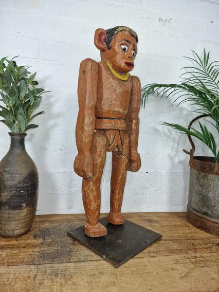 Large Antique Vintage Indian Articulated Hand Carved Wooden Monkey Puppet Statue